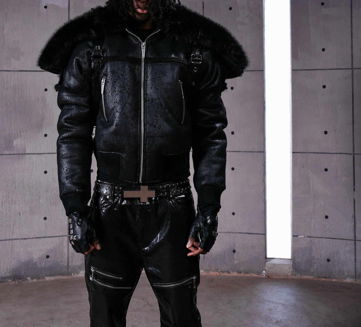 FUR COLLAR MULTI-ZIP JACKET
