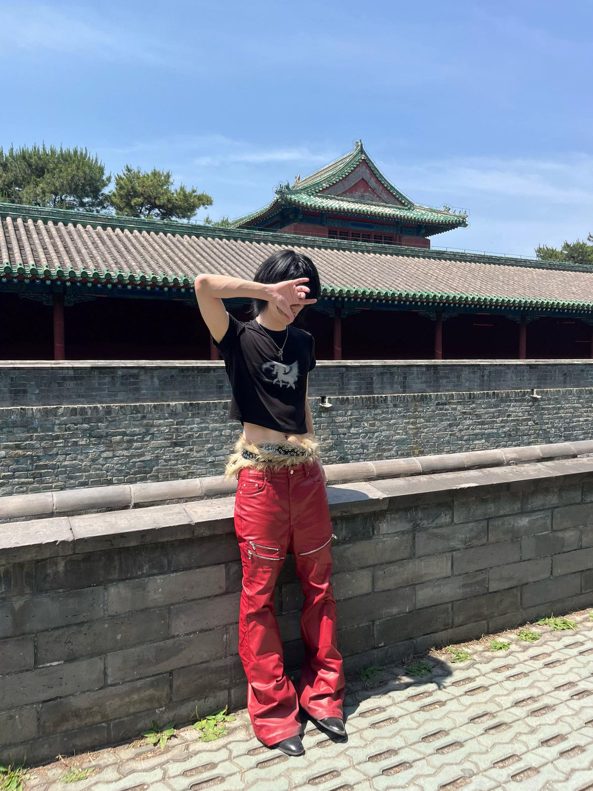 LIQUID METAL PINK WAXED PANTS