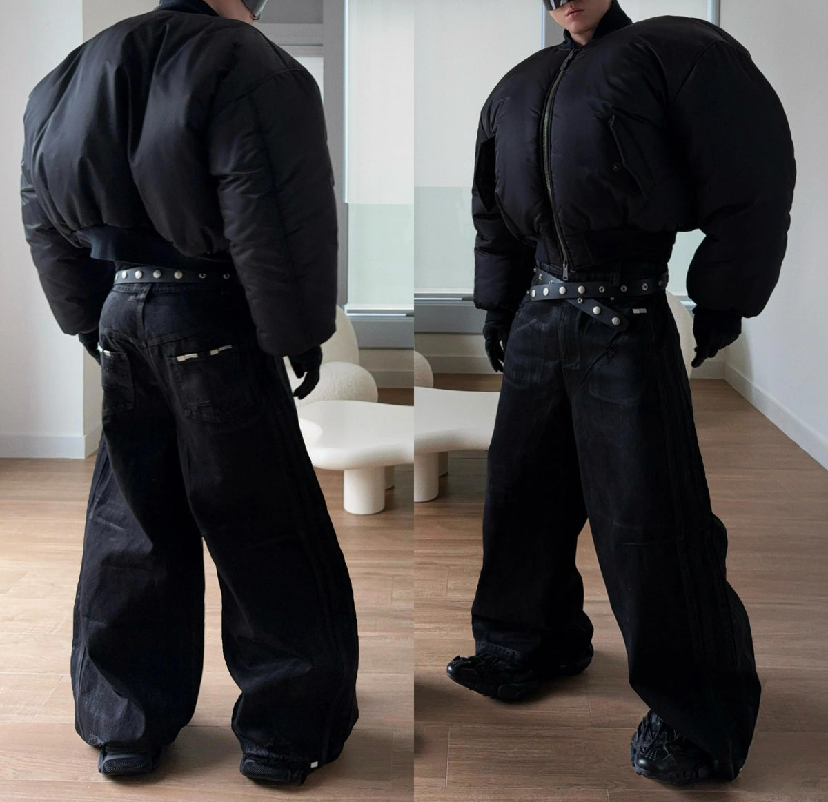 WIDE LEG DESTROYED WAXED JEANS