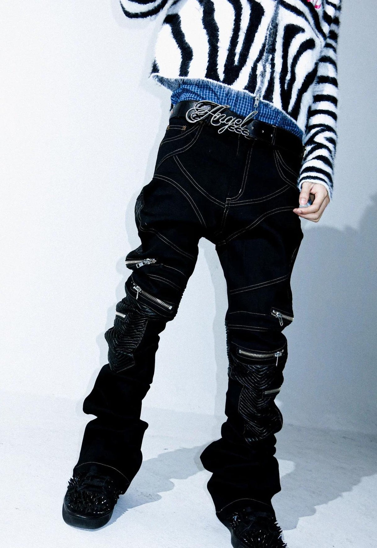 SLIM FLARE BIKER PANTS