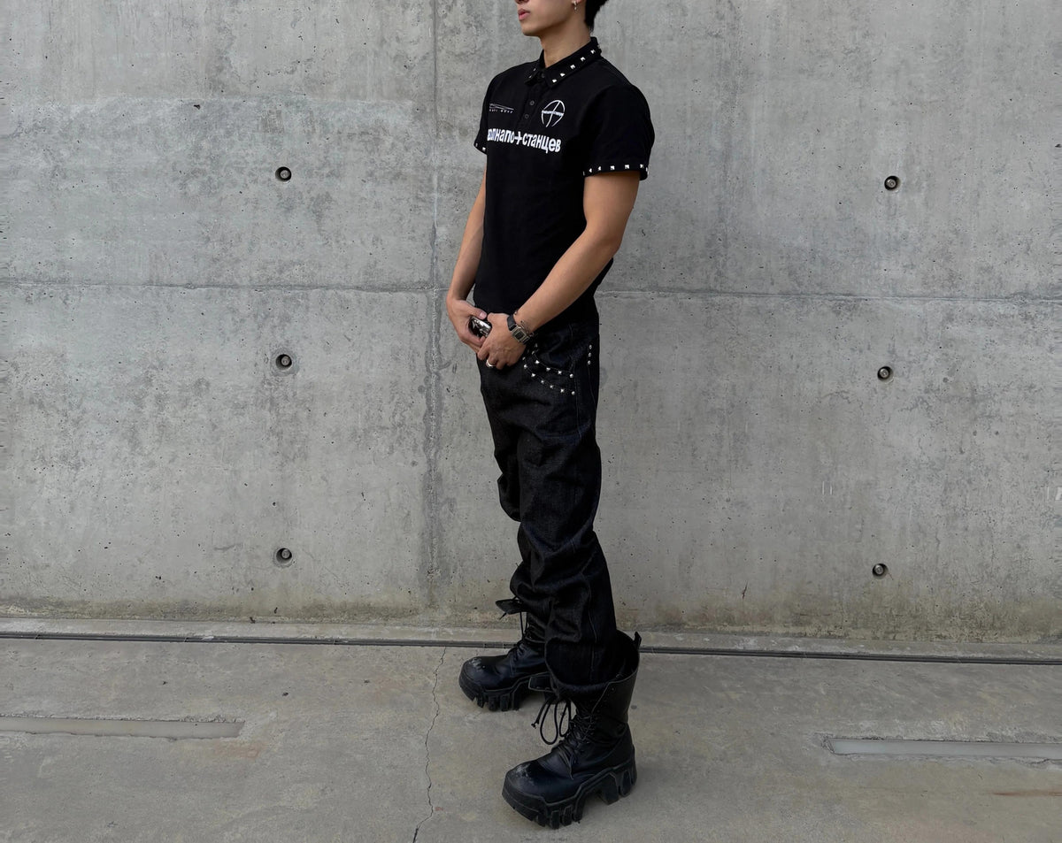 STUDDED PRINT POLO SHIRT