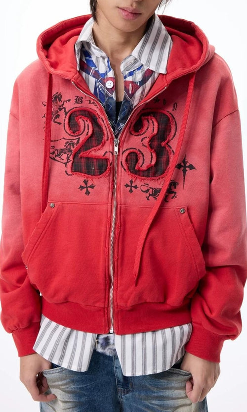 WASHED GRADIENT RED HOODIE SWEATSHIRT