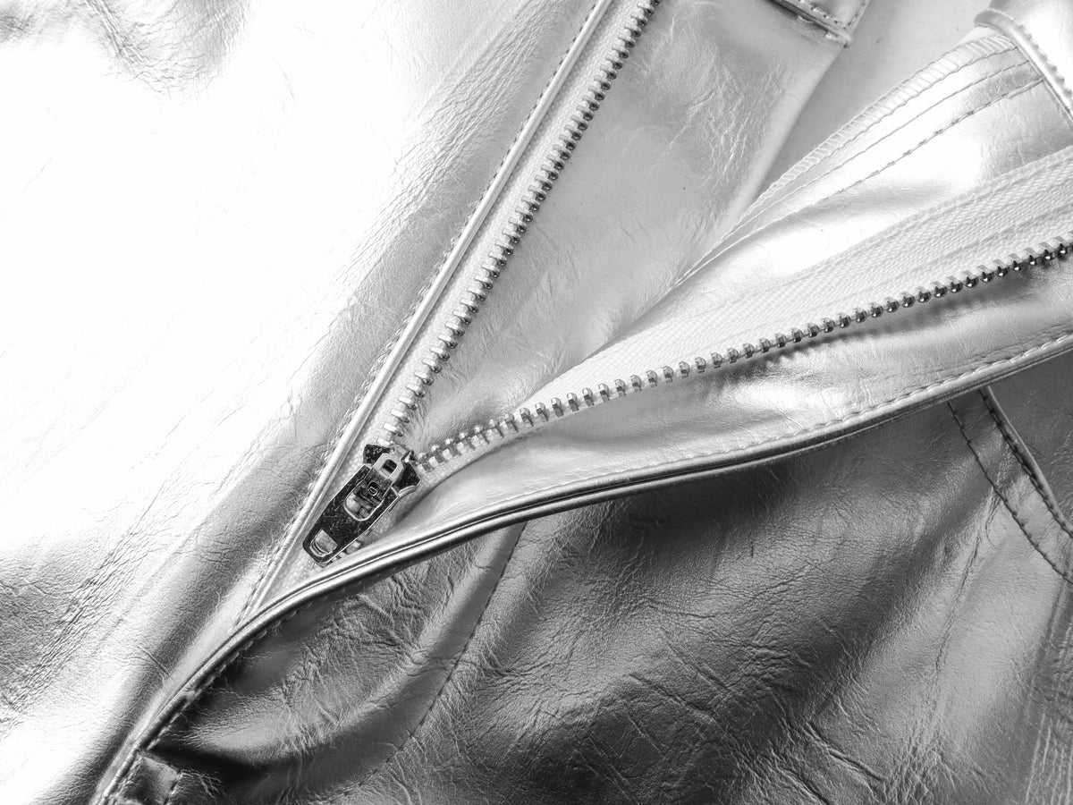 SILVER LIQUID LEATHER PANTS