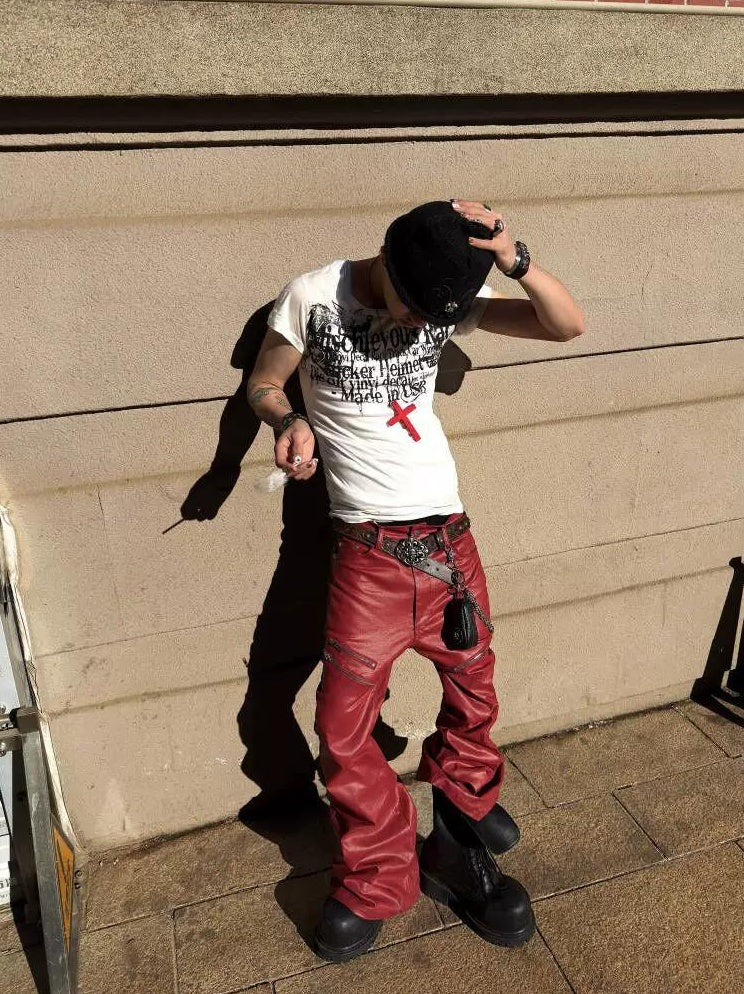 LIQUID METAL PINK WAXED PANTS