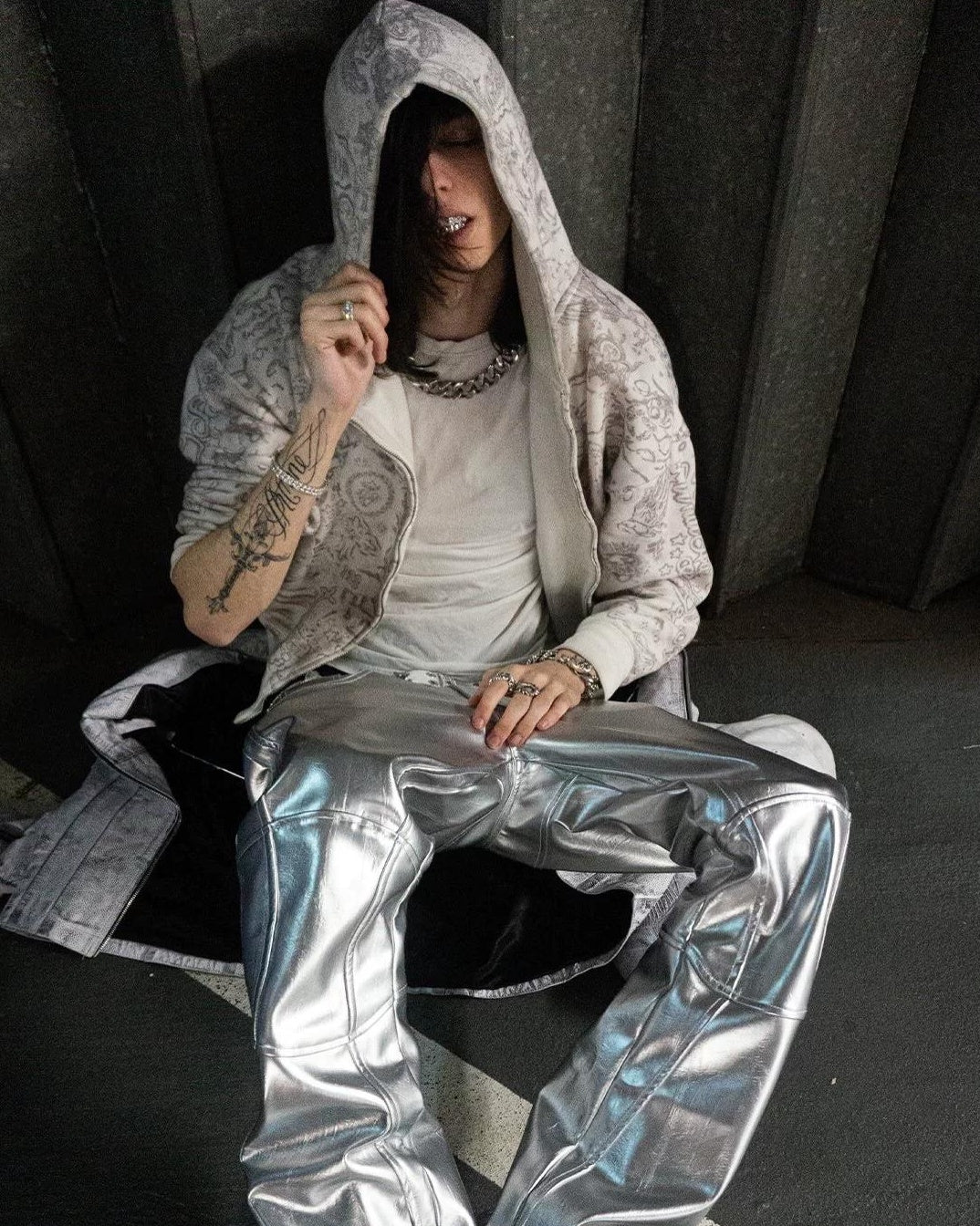 SILVER LIQUID LEATHER PANTS