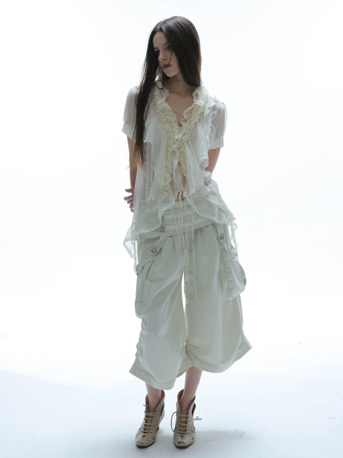 IRREGULAR HEM RUFFLE SHIRT