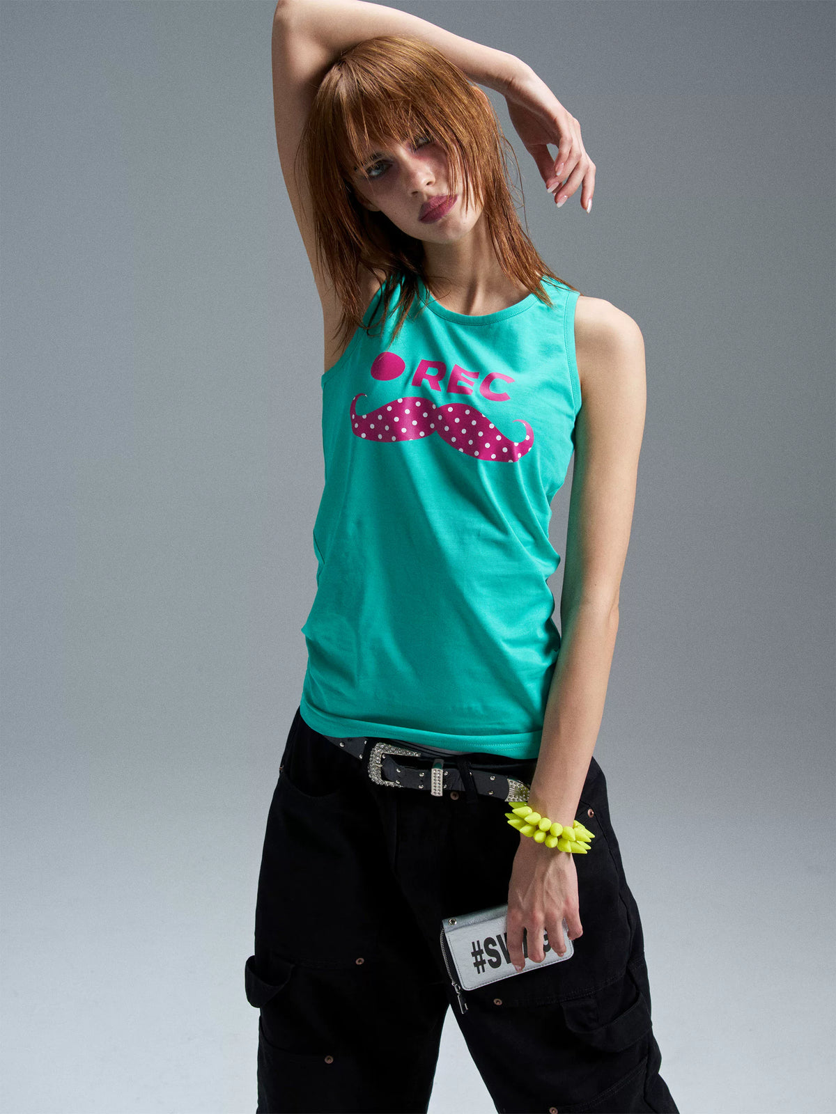 POLKA DOT MUSTACHE TANK TOP
