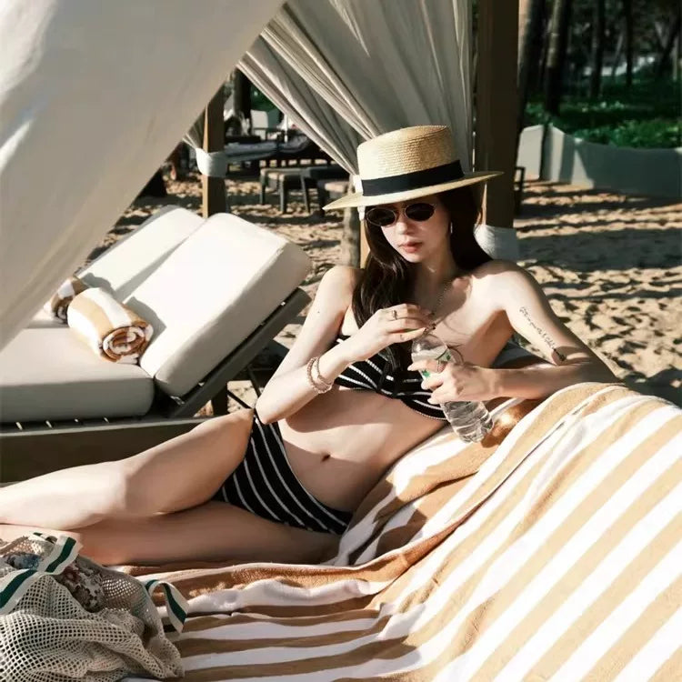 BLACK-AND-WHITE STRIPED SWIMWEAR SET
