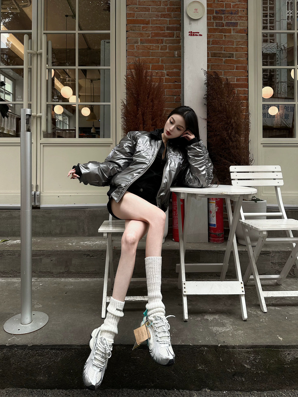METALLIC PLEATED BOMBER JACKET