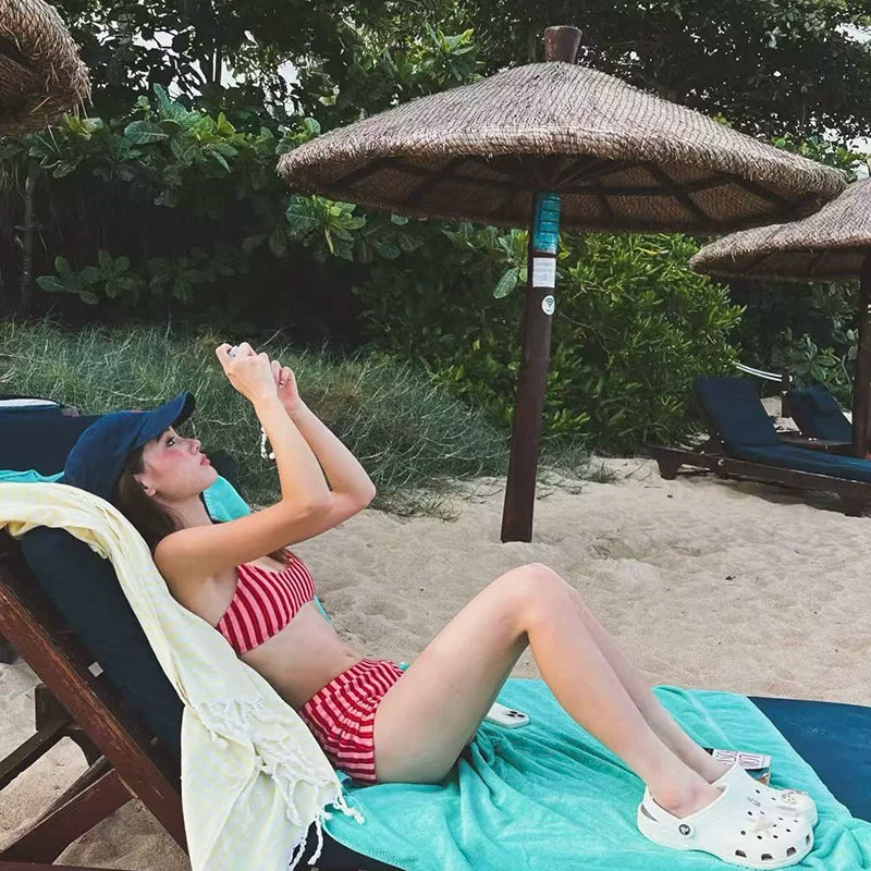PINK STRIPED BOXER SWIMSUIT