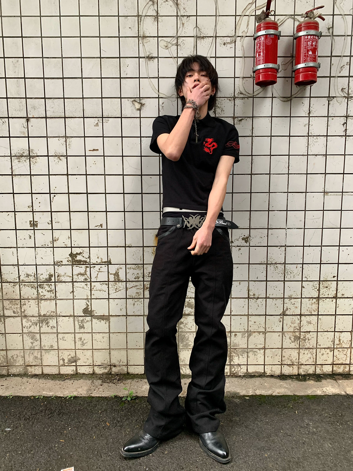 RED DRAGON EMBROIDERED POLO T-SHIRT