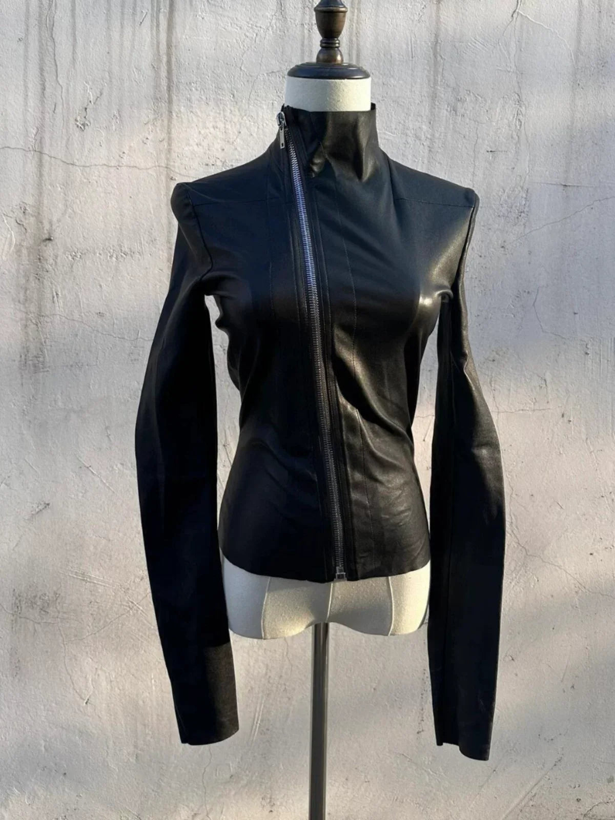 SLIM PU LEATHER BIKER JACKET