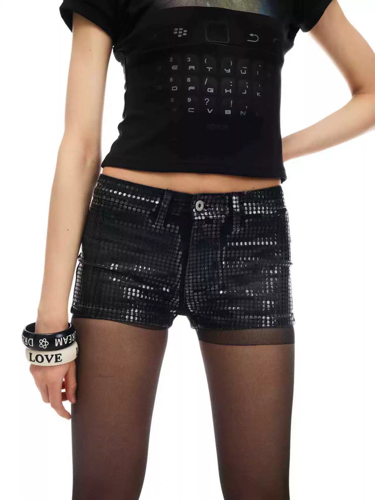 LOW-RISE SEQUIN DENIM SHORTS