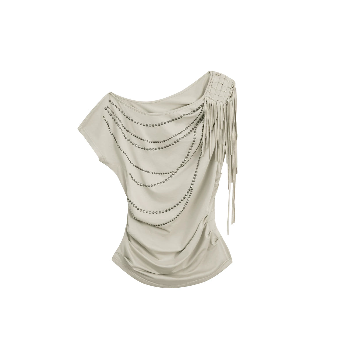 RHINESTONE DRAPED BAT SLEEVE T-SHIRT
