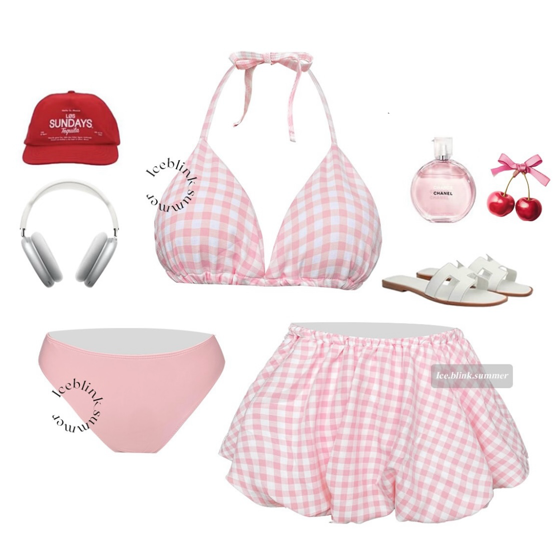 CUTE PINK CHECKERED BIKINI SET