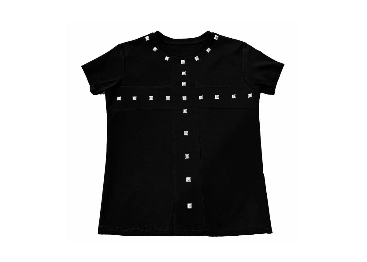 BLACK SLIM FIT RHINESTONE TEE