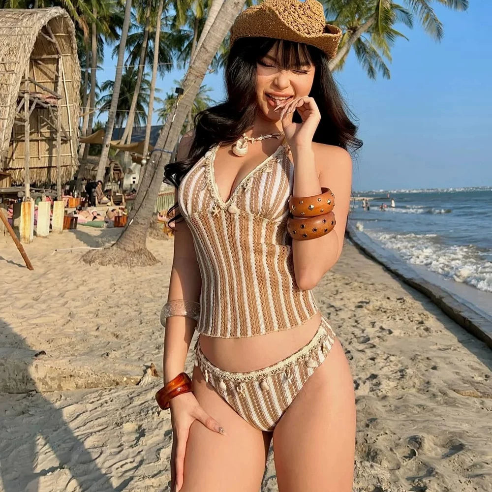STRIPED HALTER BIKINI SET