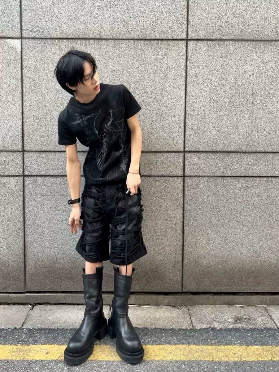 SPLICED DOUBLE NECKLINE T-SHIRT