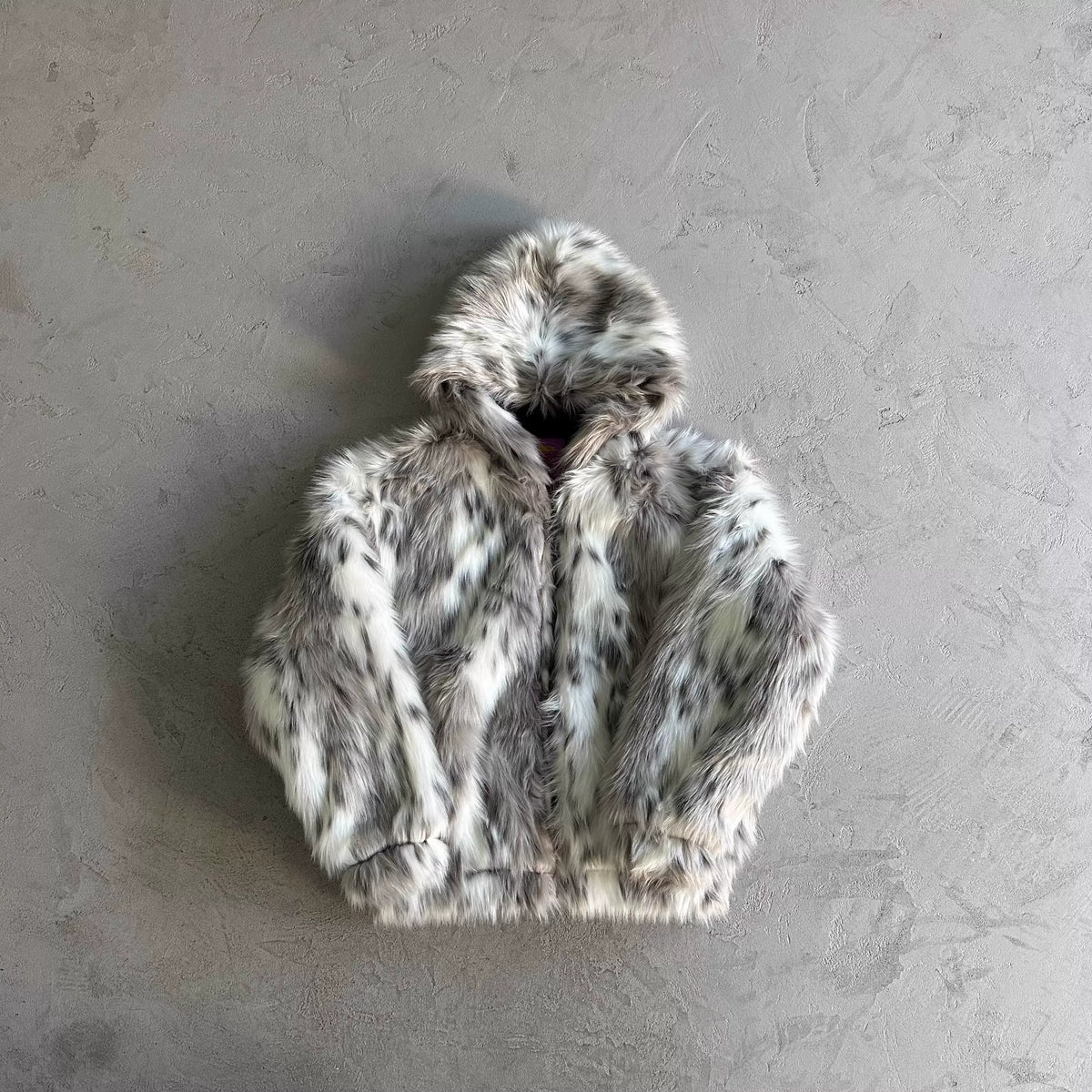 FAUX FUR LEOPARD FLORAL COAT