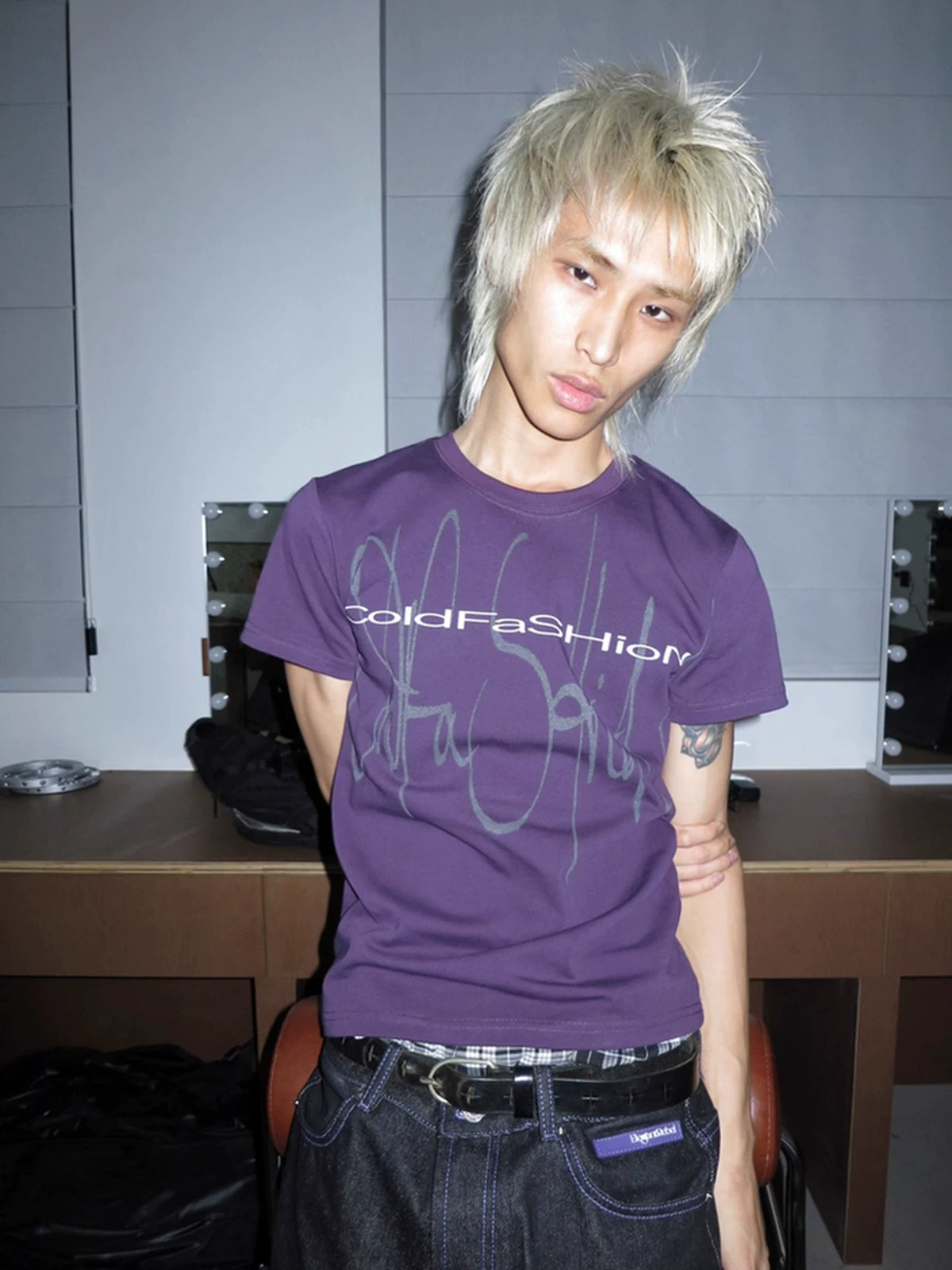 PURPLE PRINTED SHOULDER T-SHIRT