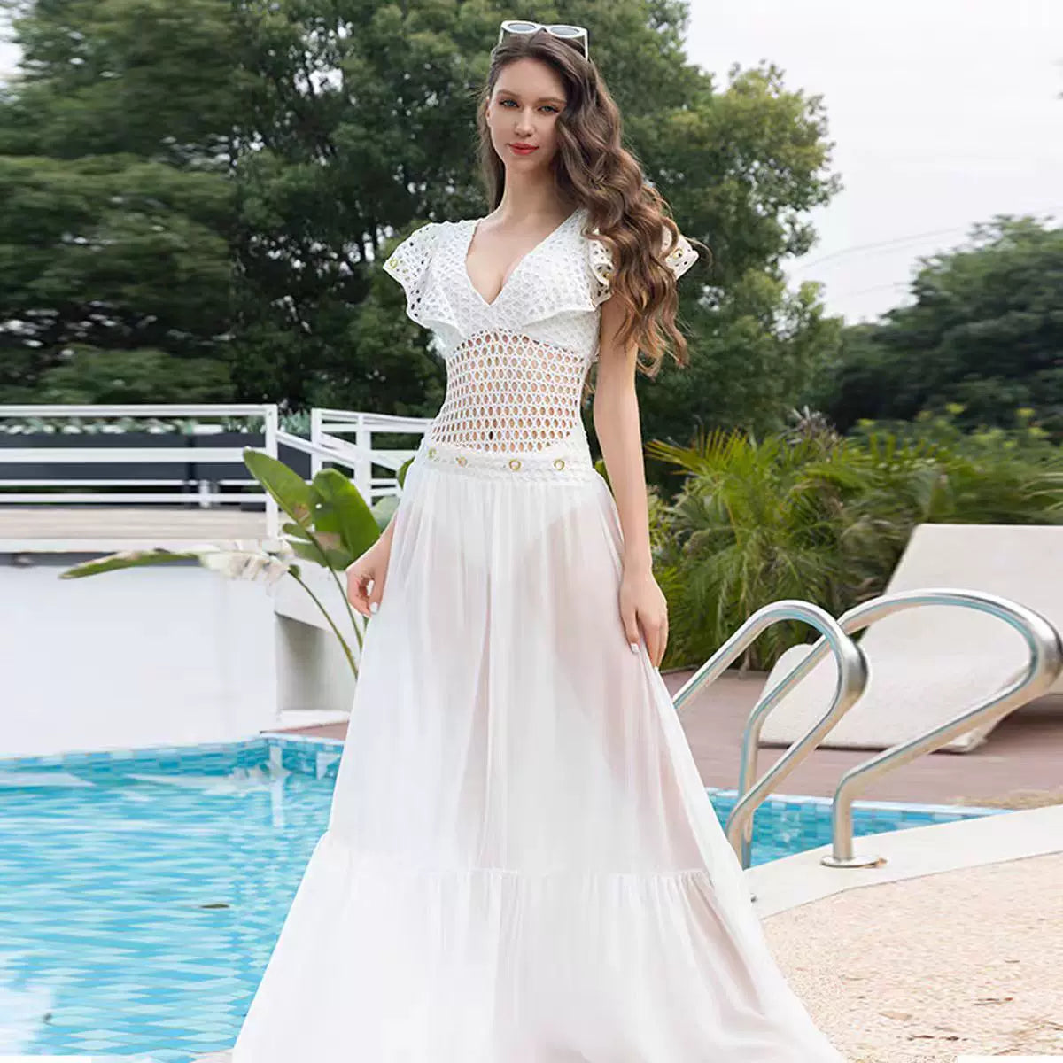 SEDUCTIVE WHITE FISHNET SWIMSUIT
