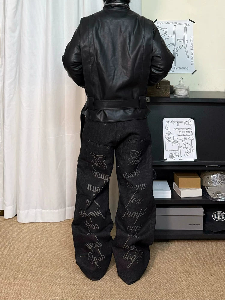 SNAKE PRINT WIDE LEG JEANS
