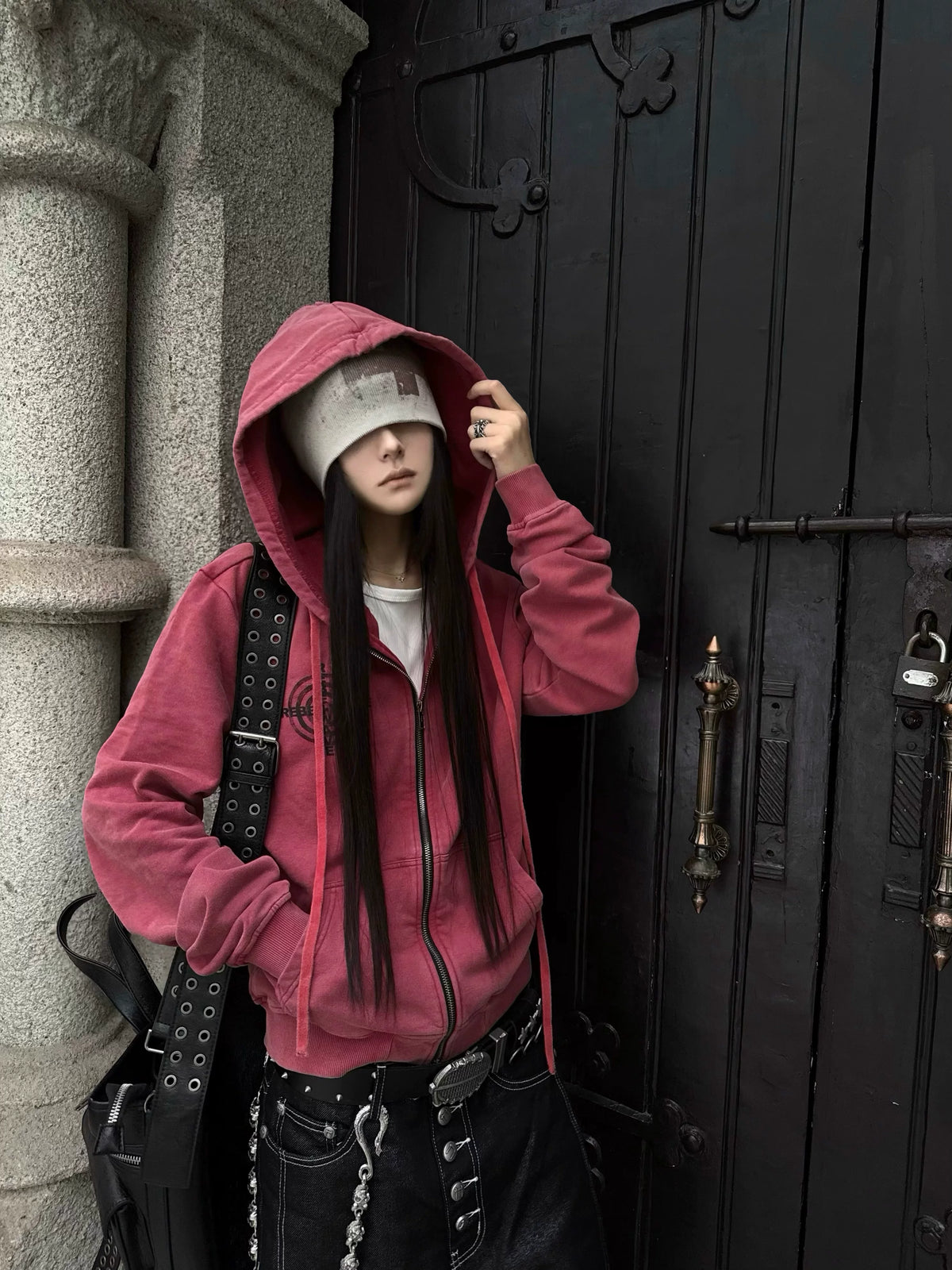PINK WASHED ZIPPER HOODIE