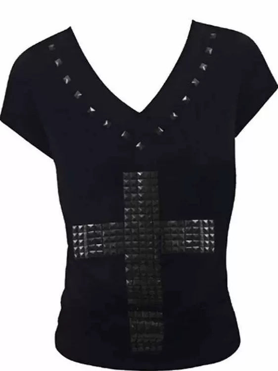 RHINESTONE V-NECK SLIM T-SHIRT
