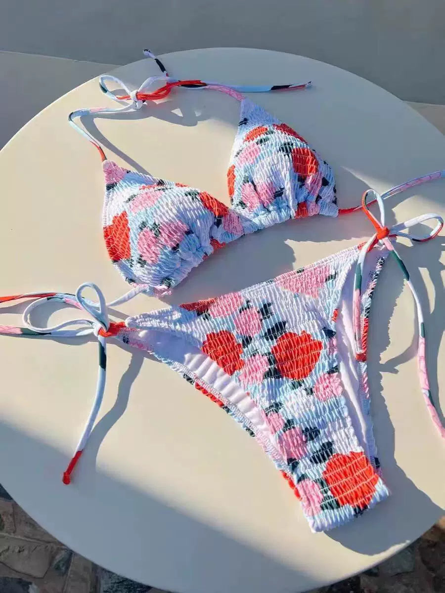 FLORAL PRINT PLEATED BIKINI SET