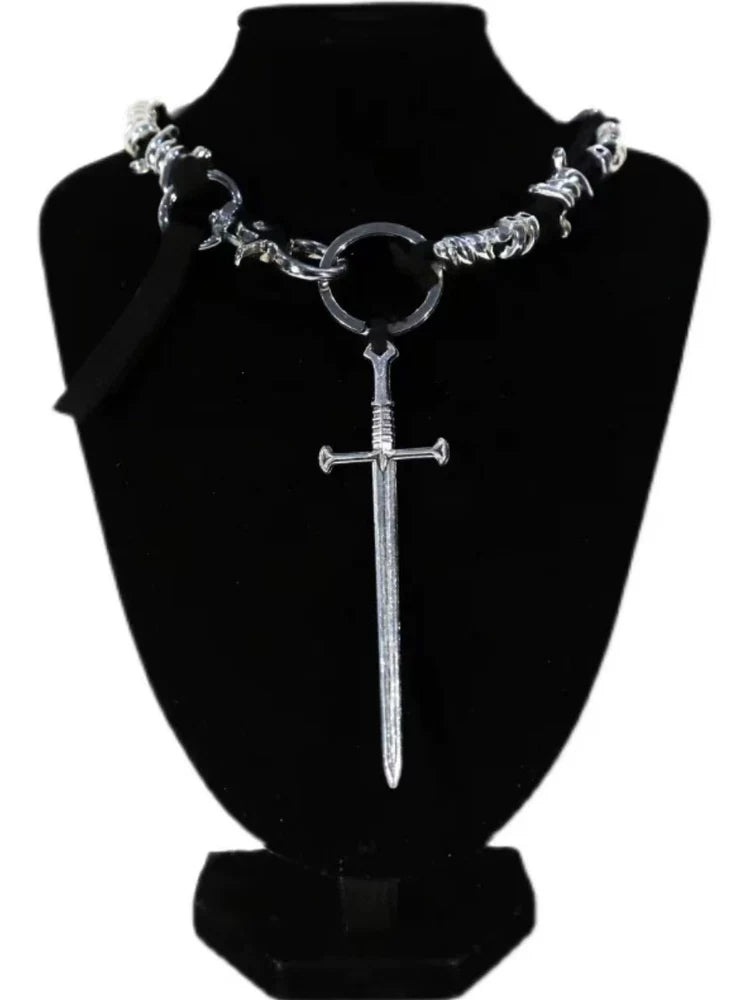 SILVER COWHIDE ROPE NECKLACE