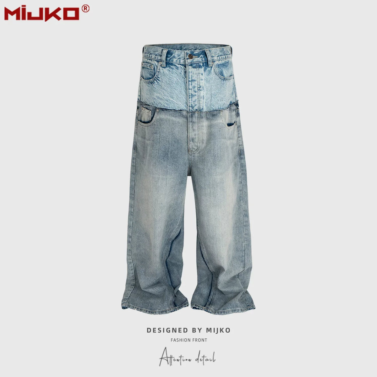 CUT-UP DOUBLE-LAYER BAGGY JEANS