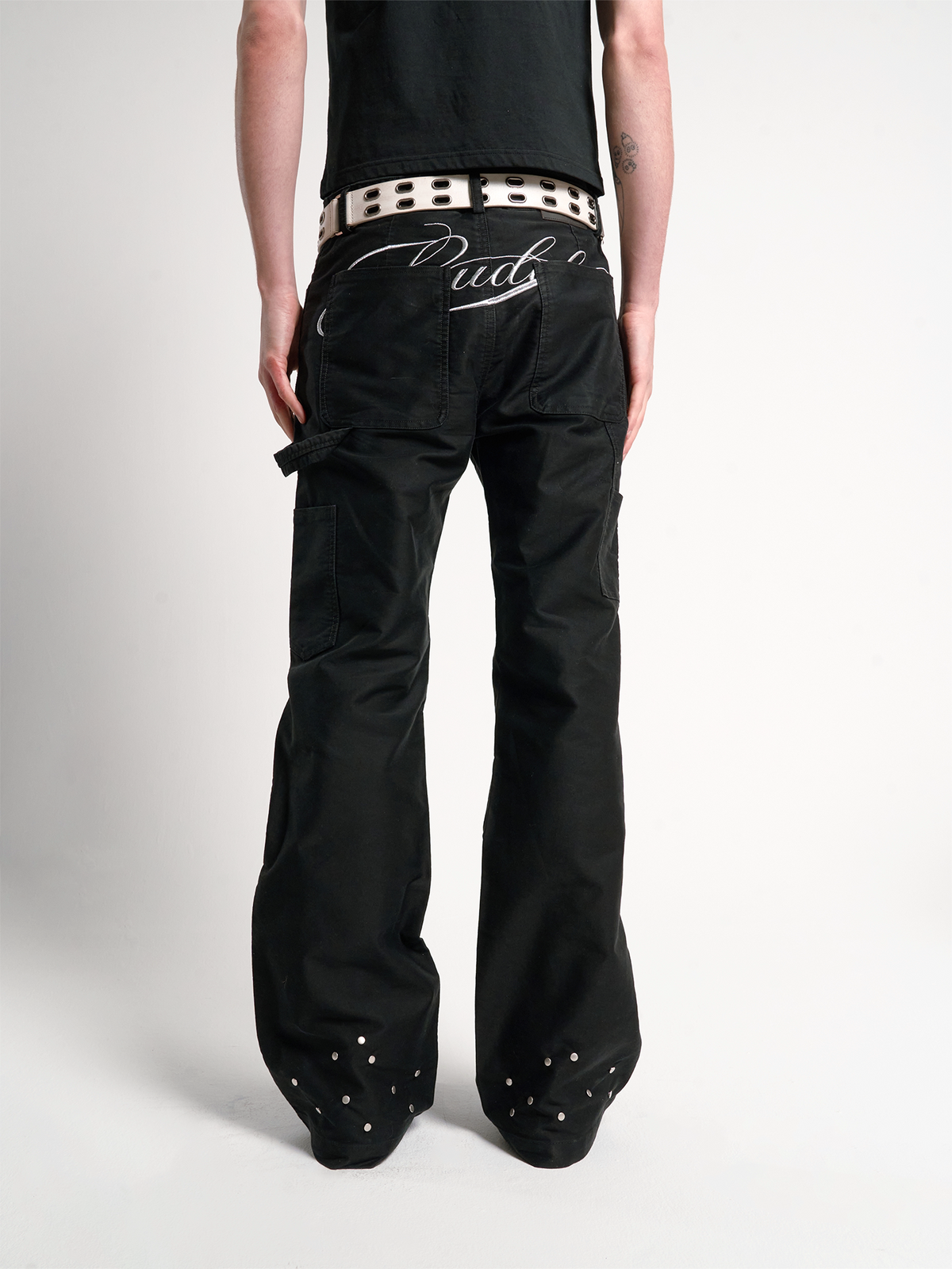 WASHED MOLESKIN STUDDED CASUAL PANTS