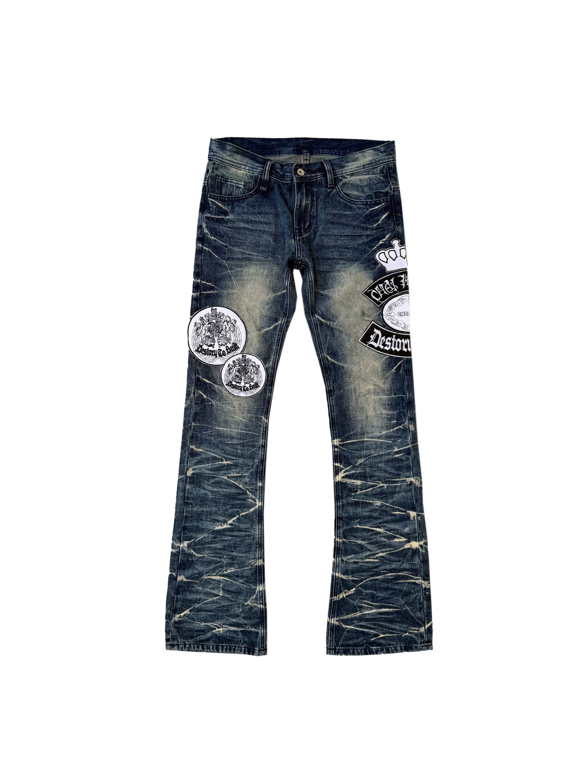 VINTAGE-WASHED PLEATED CAT-EAR JEANS