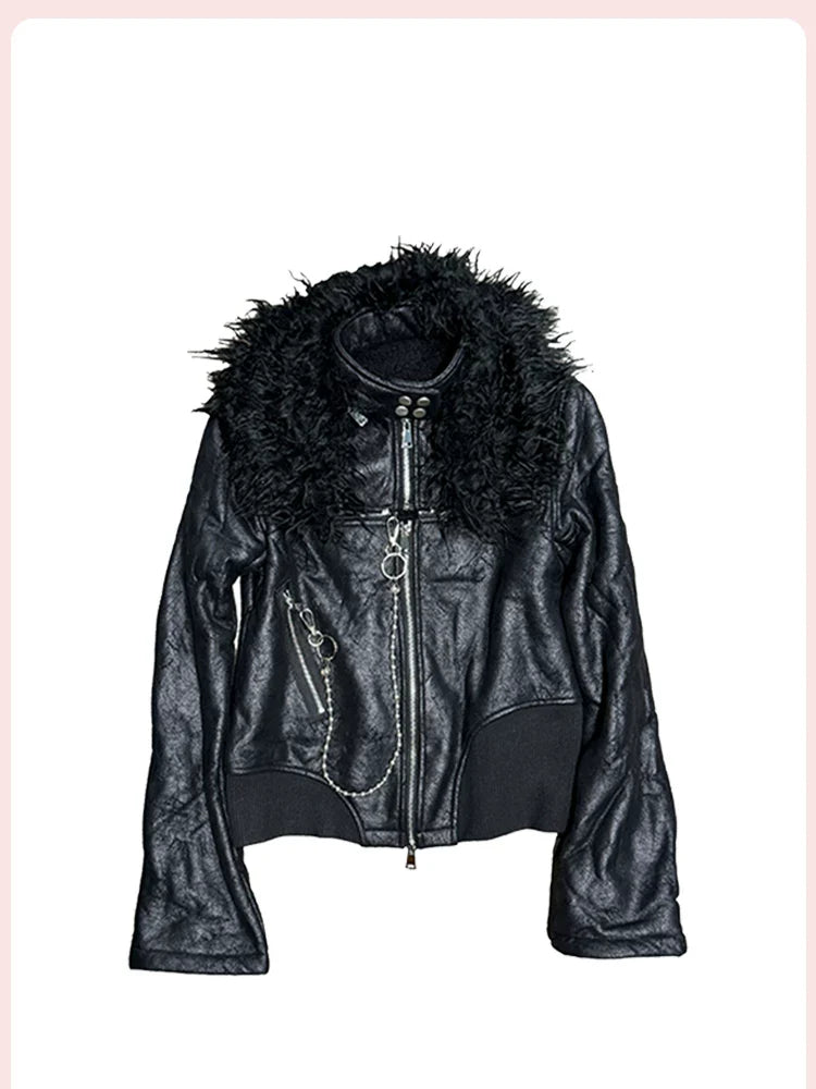 FUR COLLAR LEATHER JACKET