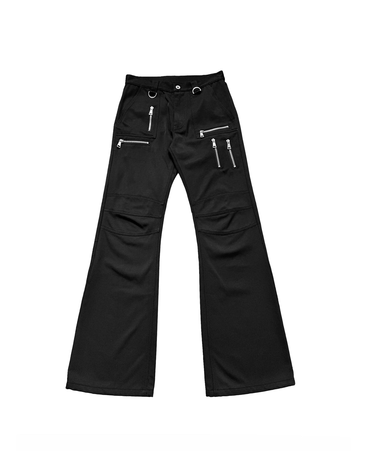 GLOSSY MULTI-ZIPPER SLIM TROUSERS
