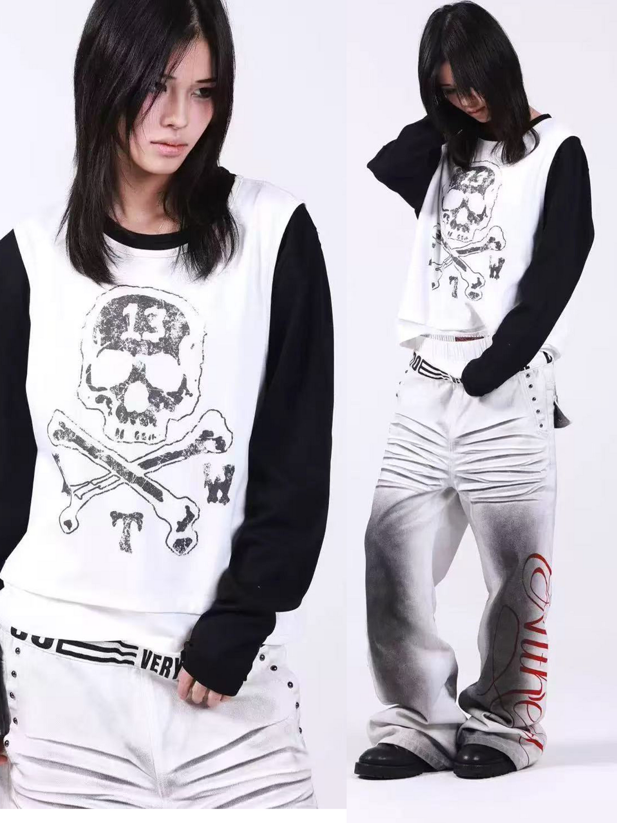 DOUBLE NECKLINE COLOR CLASH TEE