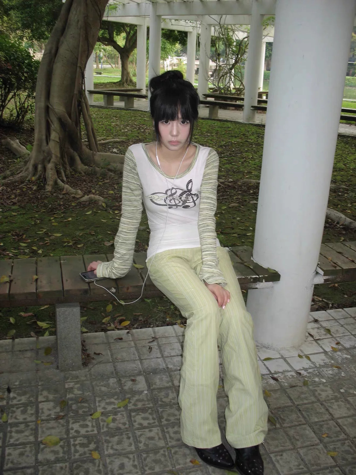 POLKA DOT U NECK LONG SLEEVE TOP