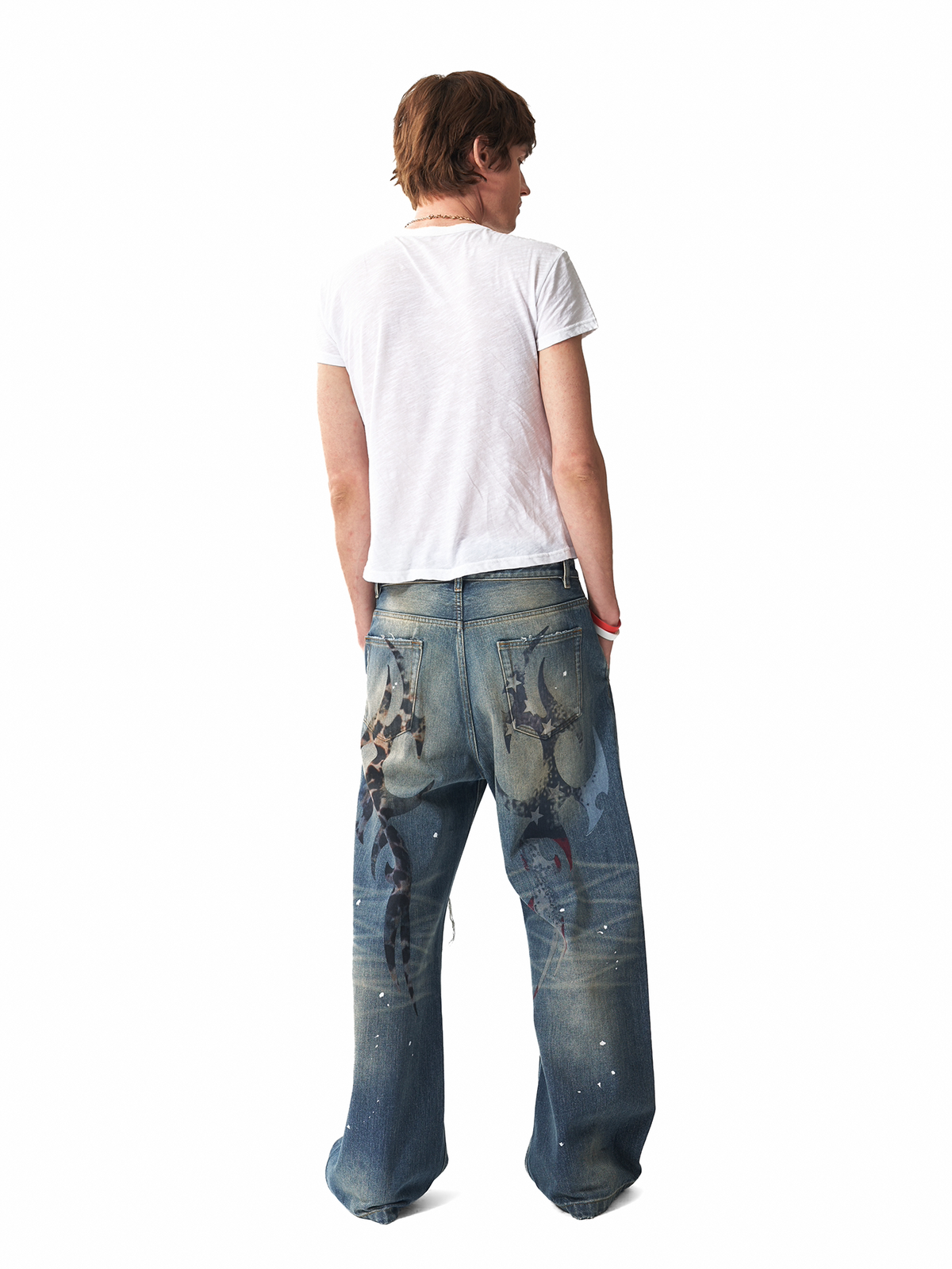 VINTAGE LEOPARD-PRINT RIPPED JEANS