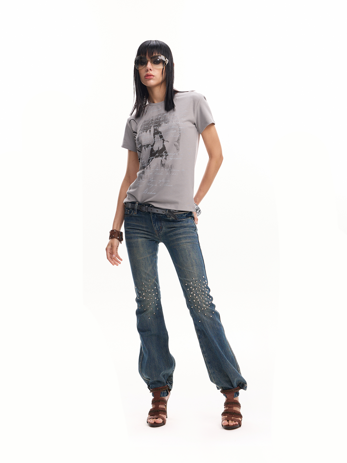 SPIKED RIVET SLIM FIT JEANS