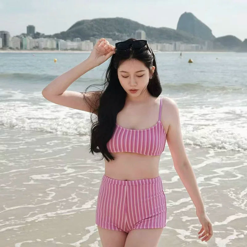 PINK STRIPED BOXER SWIMSUIT