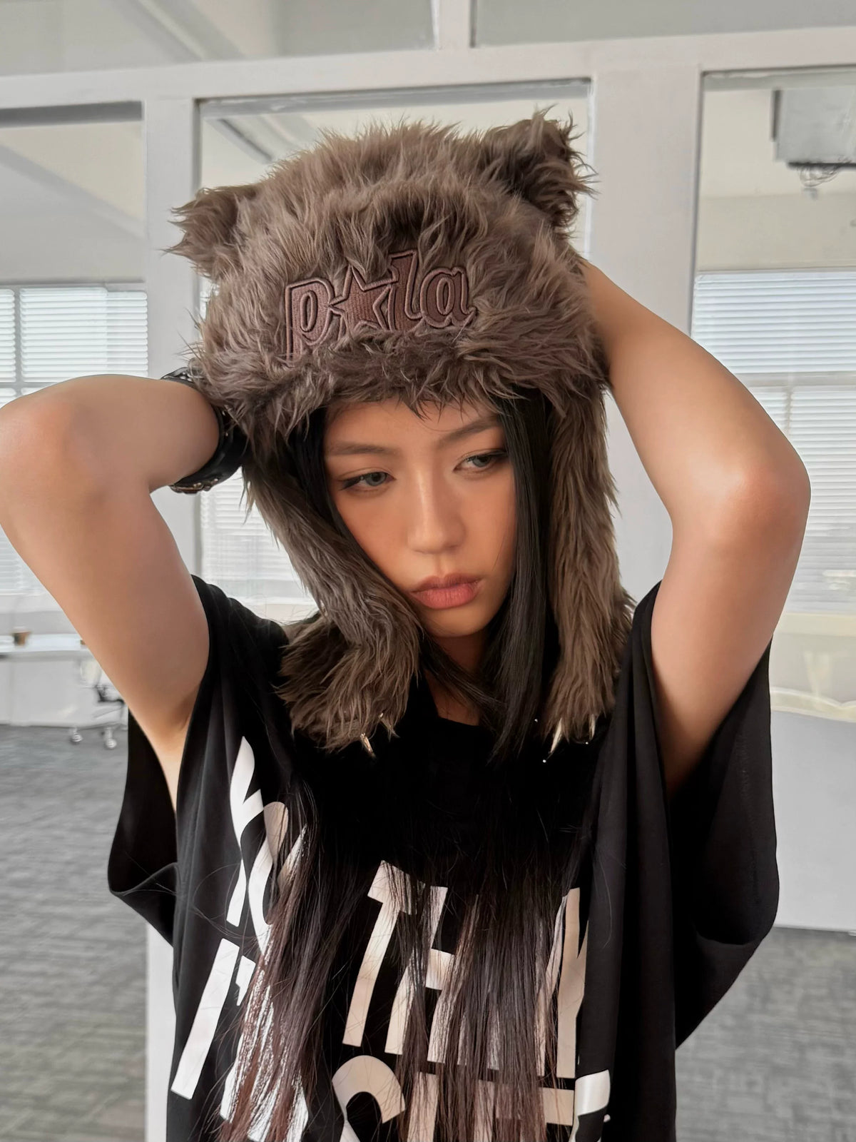 PLUSH BROWN BEAR CAP
