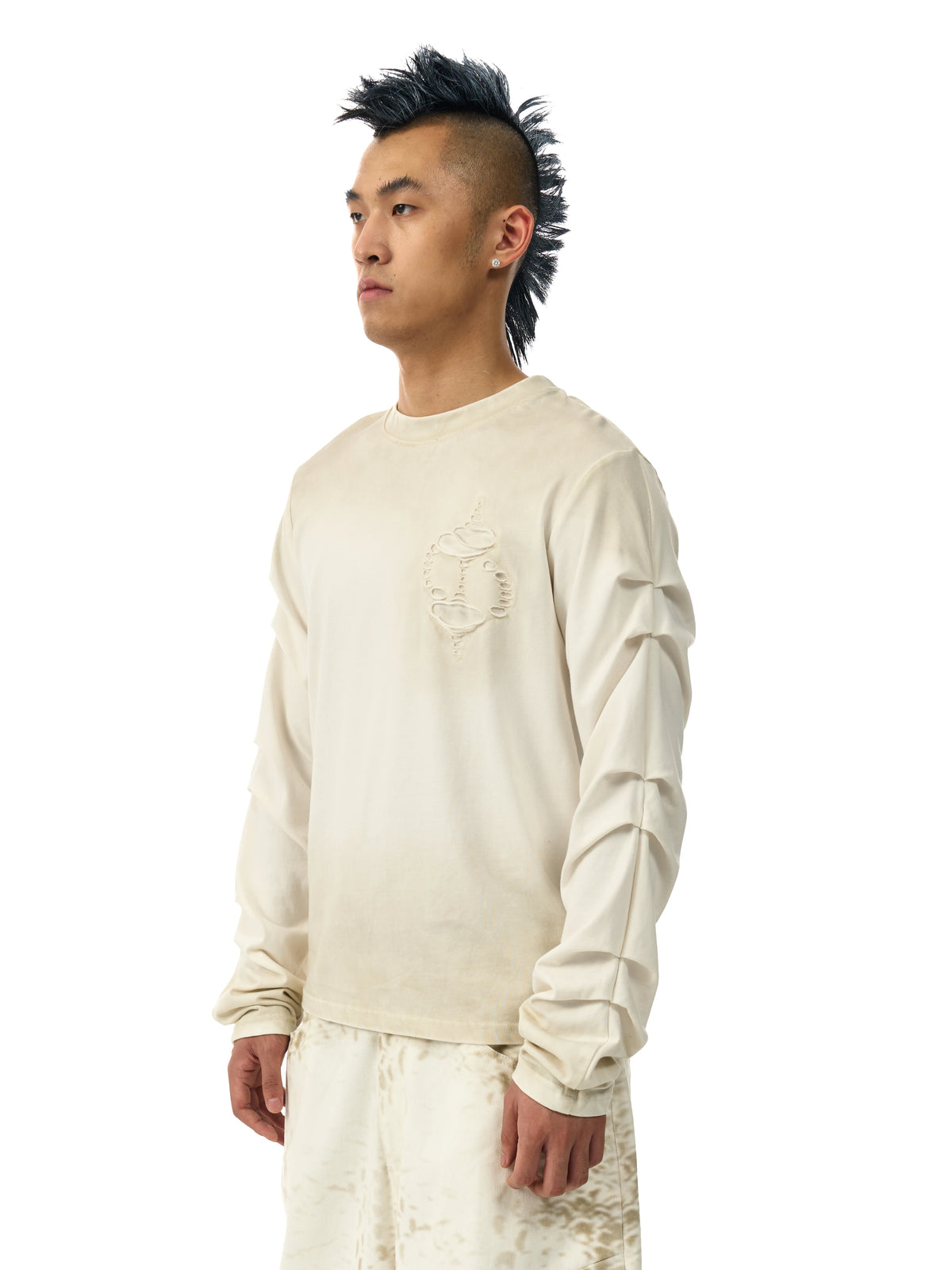 SPARKLY LOGO PLEATED LONG SLEEVE T-SHIRT