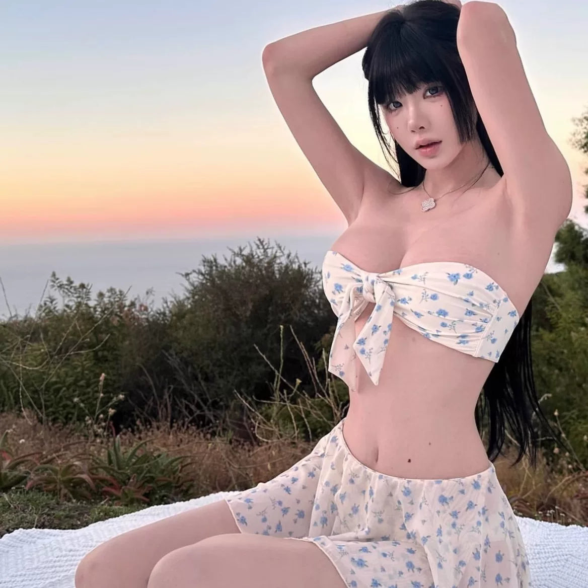 FLORAL PRINT BIKINI WITH TULLE SKIRT