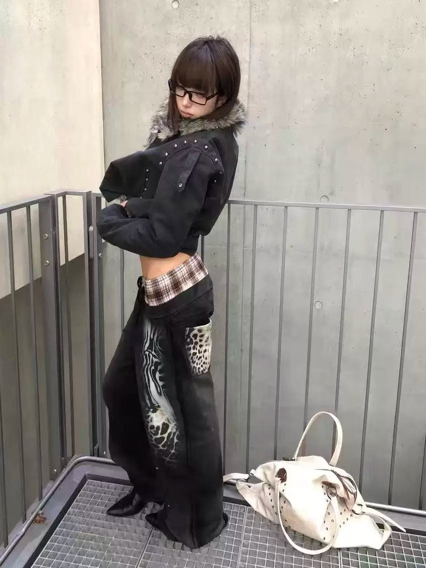 ANIMAL PRINT WIDE LEG PANTS