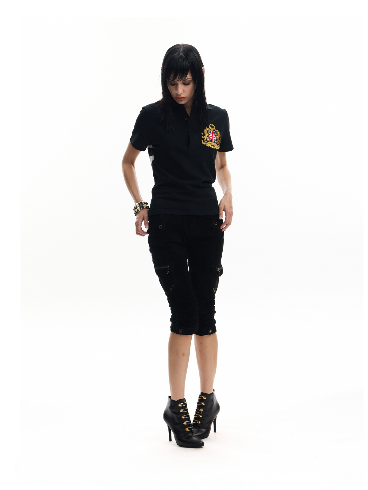 BEIGE FLAG EMBROIDERED POLO T-SHIRT