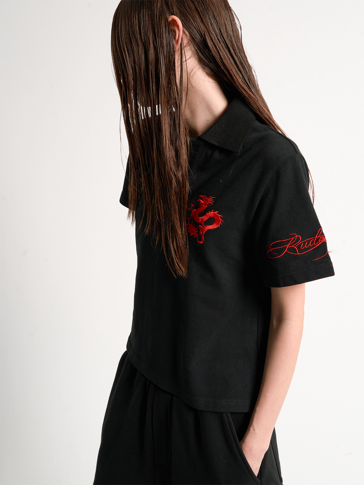 RED DRAGON EMBROIDERED POLO T-SHIRT