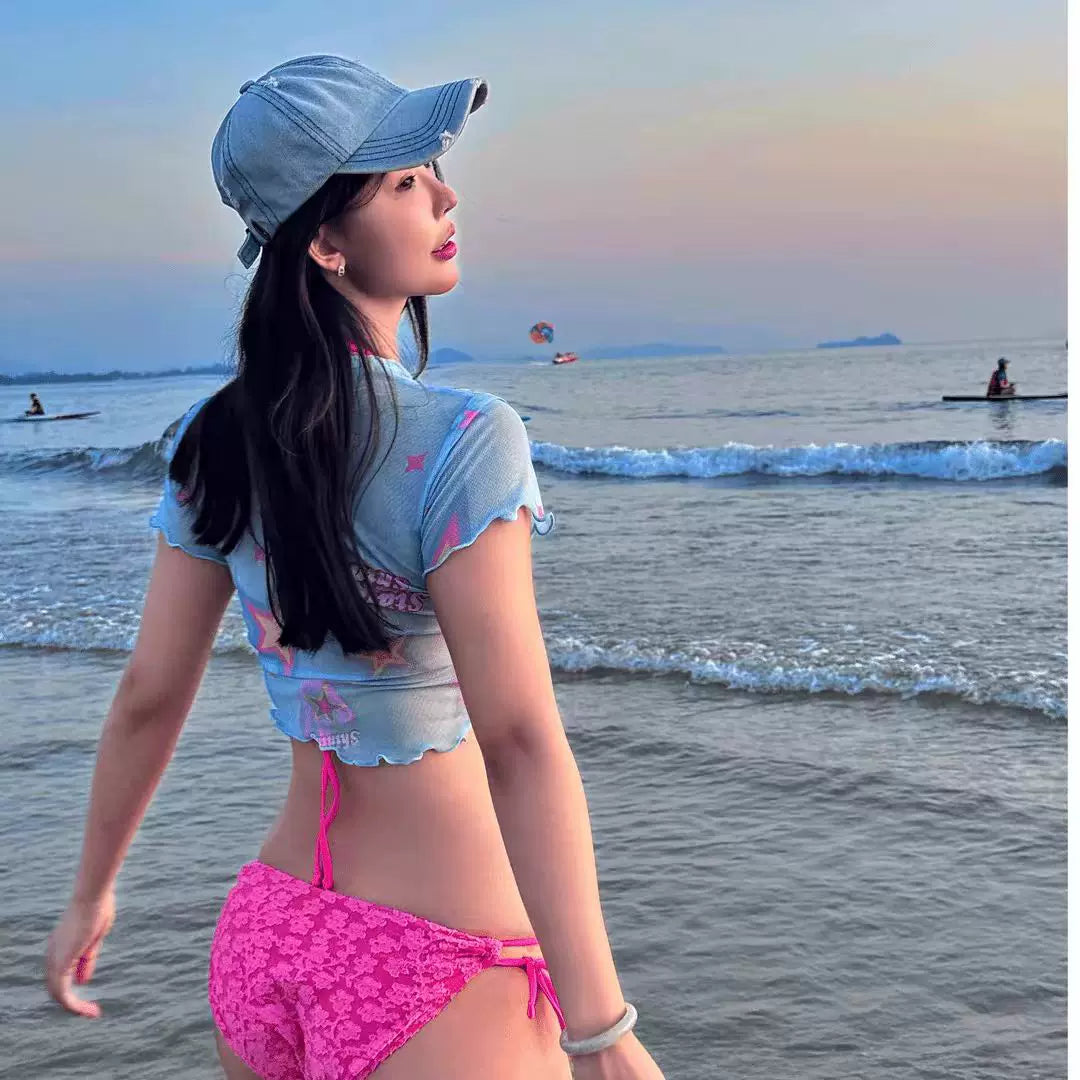 THREE-PIECE PINK BIKINI SET