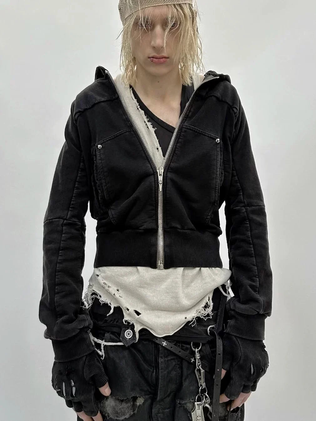 WASHED ZIPPER HOODED JACKET