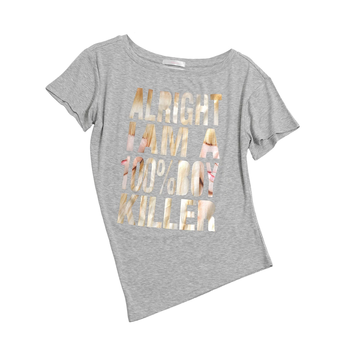 メタリック・フローラル・オフショルダー・Tシャツ
