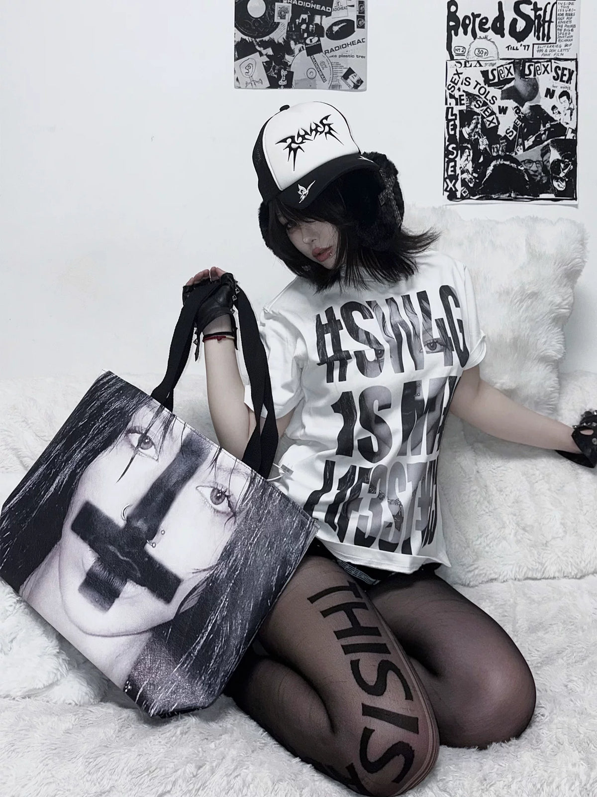 INVERTED CROSS PORTRAIT TOTE BAG